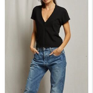 perfectwhitetee Alanis Black V-Neck Women's Tee